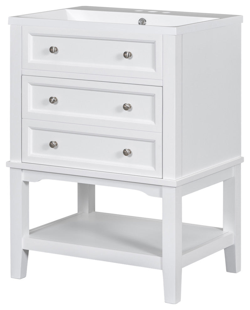 24" MDF Freestanding Bath Vanity Set, White Integrated Ceramic Sink