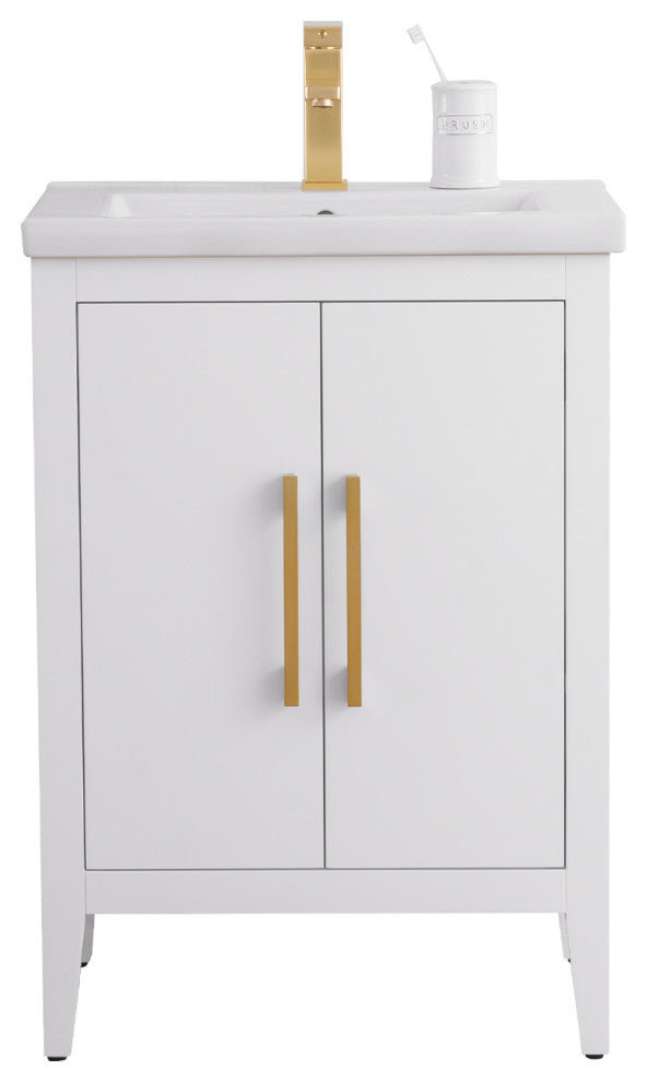 Vanity Art Bathroom Vanity With Sink, White, 24", Single Sink, Golden Brushed
