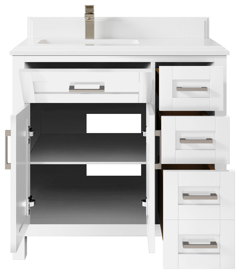 Cambridge 36 Left Offset Bath Vanity in White 1.5" White Quartz