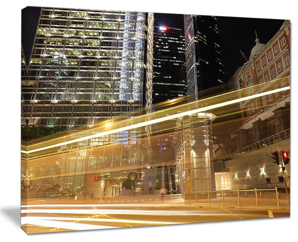 "Traffic And Urban Life At Night" Cityscape Artwork Canvas, 20"x12"