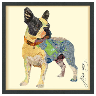 Boston Terrier Dimensional Collage Framed Graphic Art Under Glass Wall Art