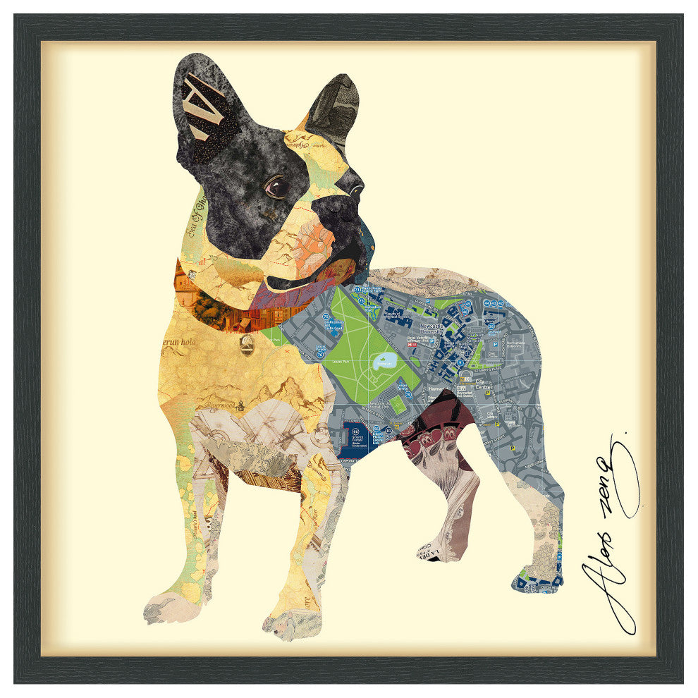 Boston Terrier Dimensional Collage Framed Graphic Art Under Glass Wall Art