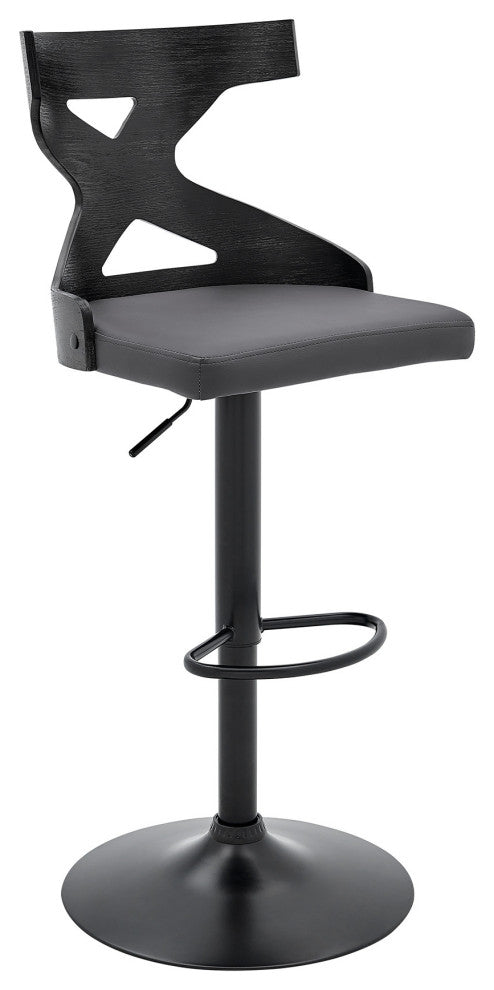 Gray Faux Leather Stylish Curved Back Bar Stool