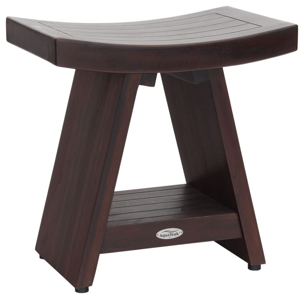 18" Asia Mocha-Shield Teak Shower Bench With Shelf