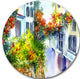 Flowers Near The House, Landscape Disc Metal Artwork, 23"