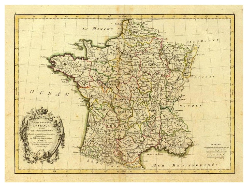 "France, carte generale, 1786" Digital Paper Print by Rigobert Bonne, 32"x24"