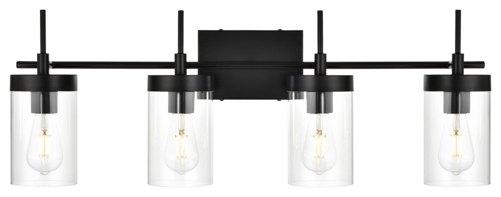 4 Light Black And Clear Bath Sconce