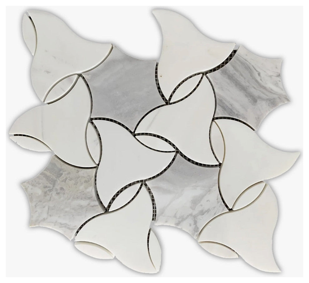 Bianco Dolomiti and Ice Grey Polished Windmill W Marble Mosaic