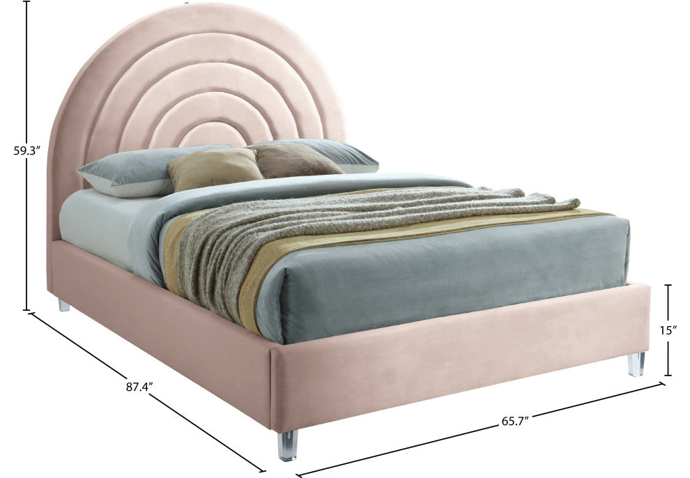 Rainbow Velvet Upholstered Bed, Pink, Queen