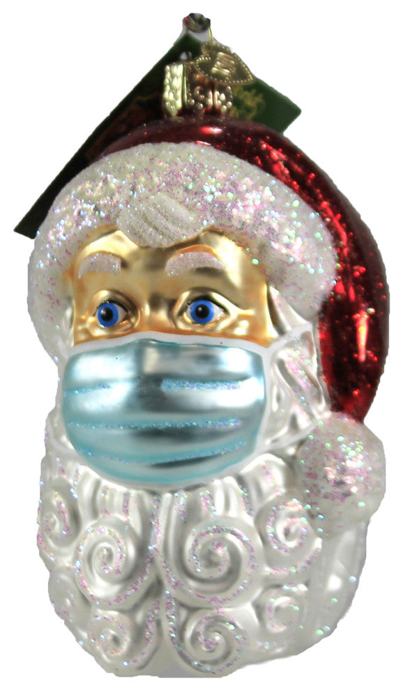 Old World Christmas Santa With Face Mask Glass Ornament Pandemic 40319