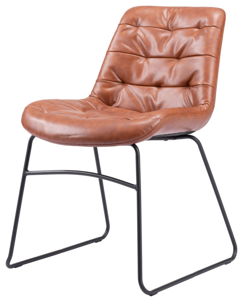 Dining Chair, Set of 2, Faux Vinyl Leather, Steel, Vintage Brown, Black, Cafe