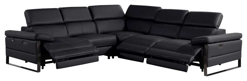 Antonio Italian Leather 5-Piece L-Shaped Power Reclining Sectional, Black