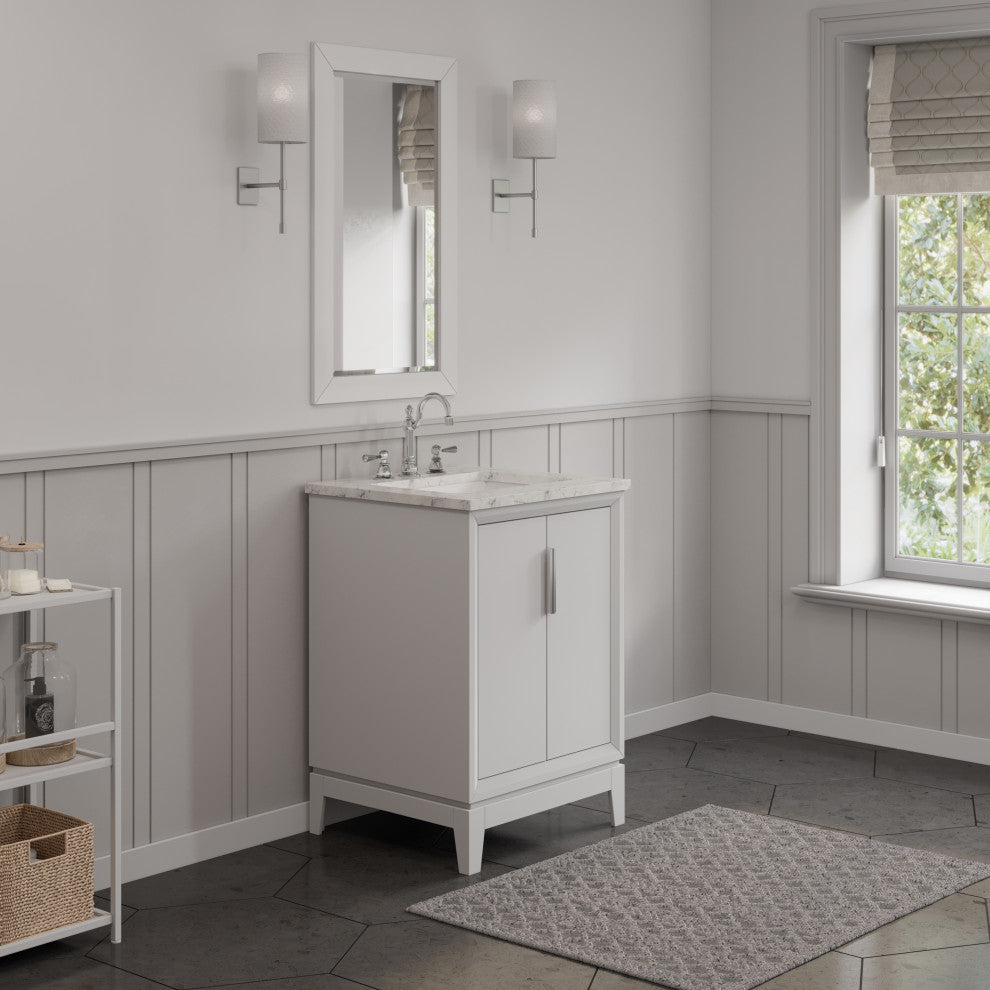 Elizabeth 24" Single Sink Carrara White Marble Vanity, Pure White