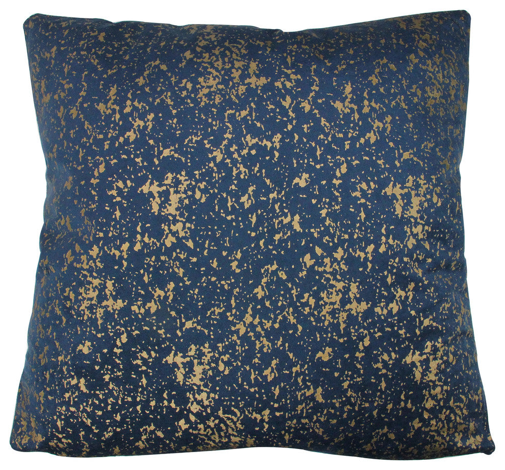 17" Navy Blue With Gold Foil Crackle Design Square Velvet Throw Pillow