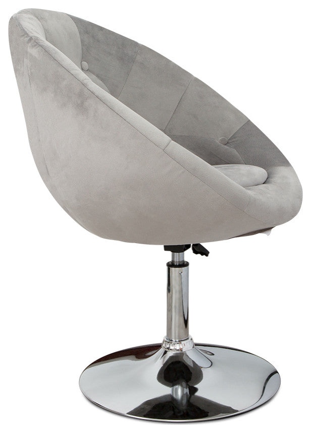 Antoinette Round Tufted Vanity Chair, Cool Gray Velvet
