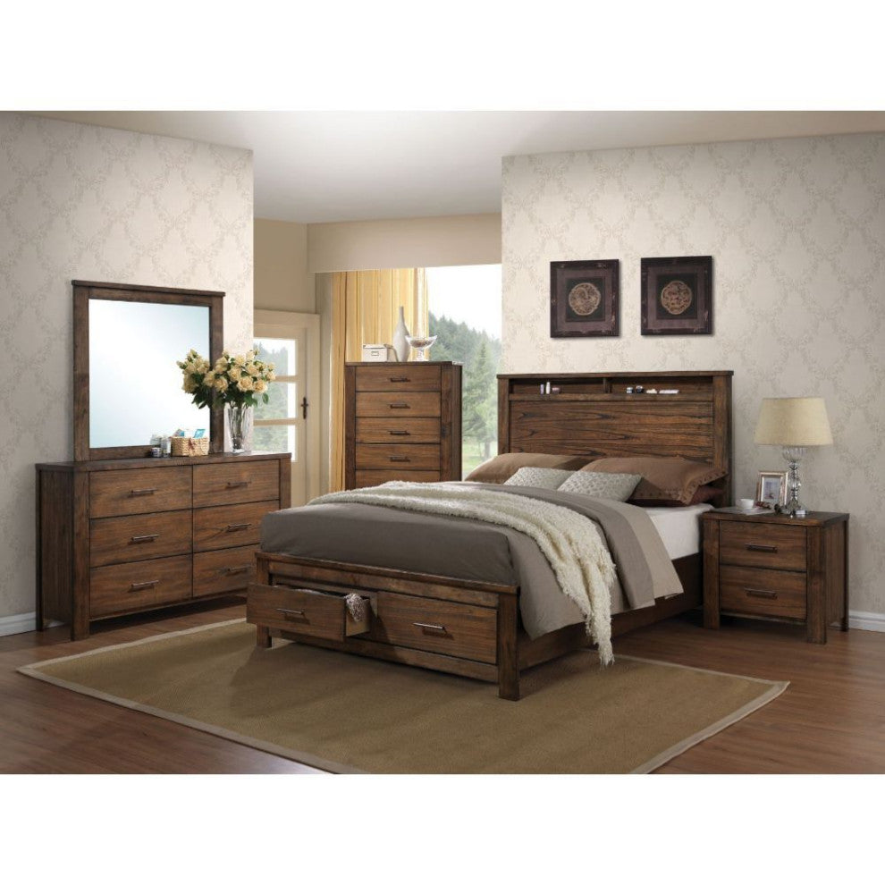 Wooden Nightstand with 2 Drawers, Oak