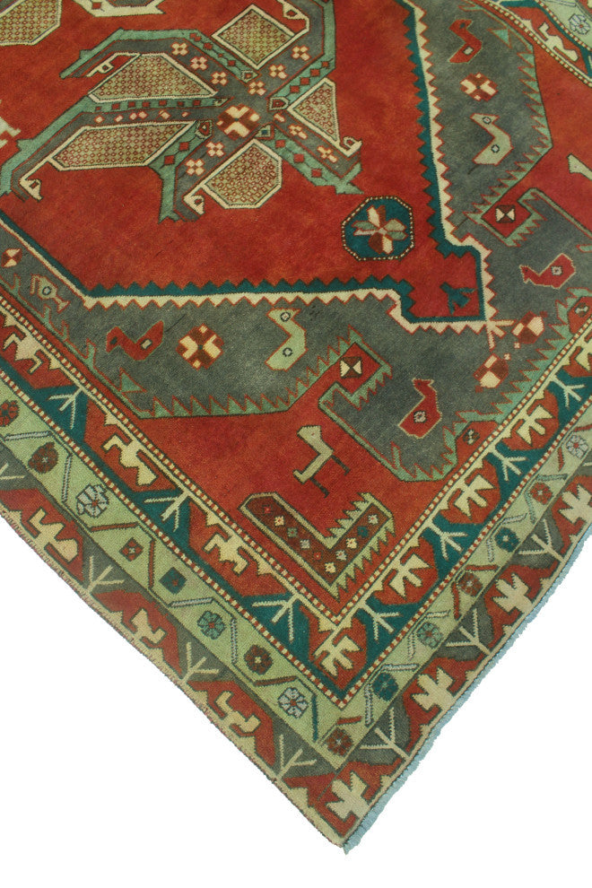 Fine Vintage Distressed Lawton Rust/Light Green Runner, 4'8x10'2