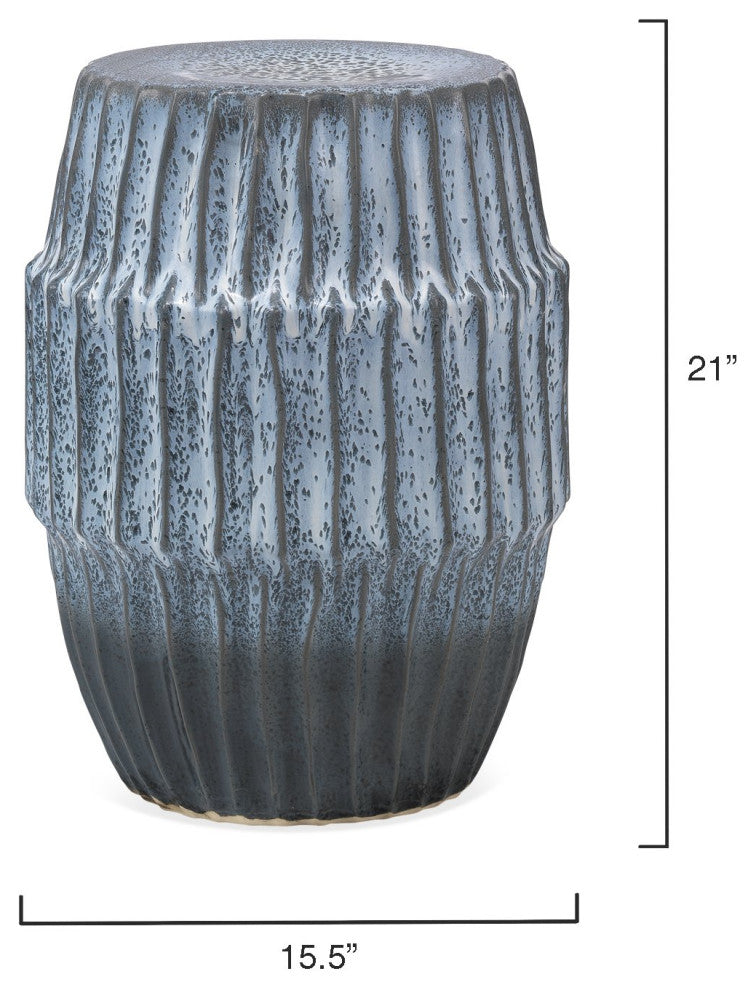 Modern Organic Shape Ocean Blue Ripple Side Table Coastal Modern Drum Accent