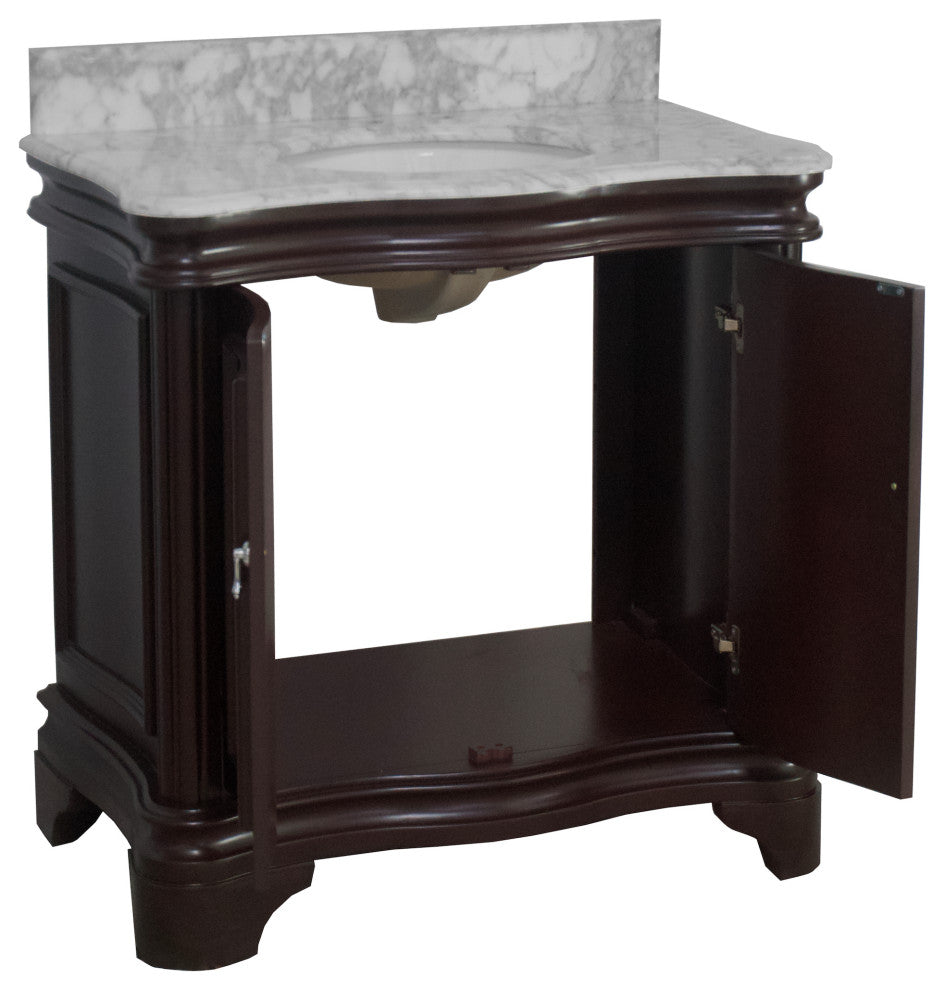 Katherine 36" Bath Vanity, Chocolate, Carrara Marble