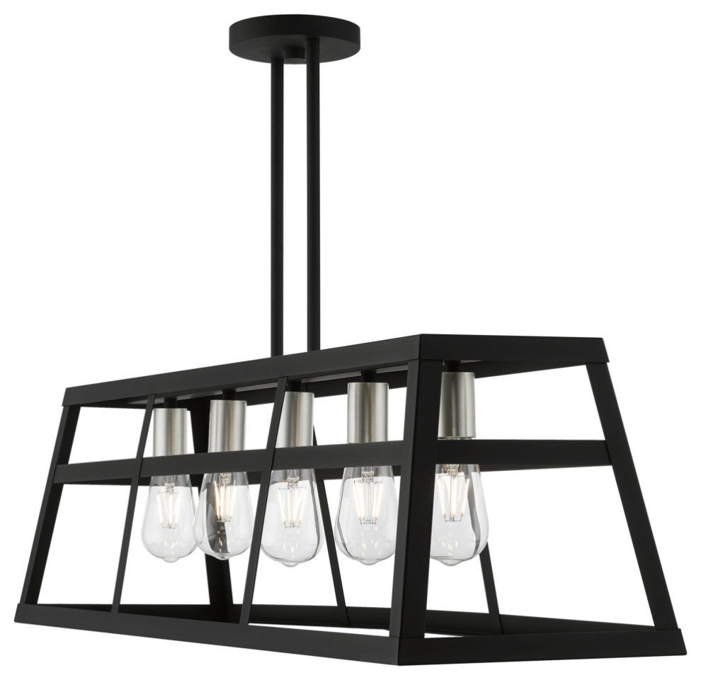 Schofield 5 Light Black With Brushed Nickel Accents Linear Chandelier