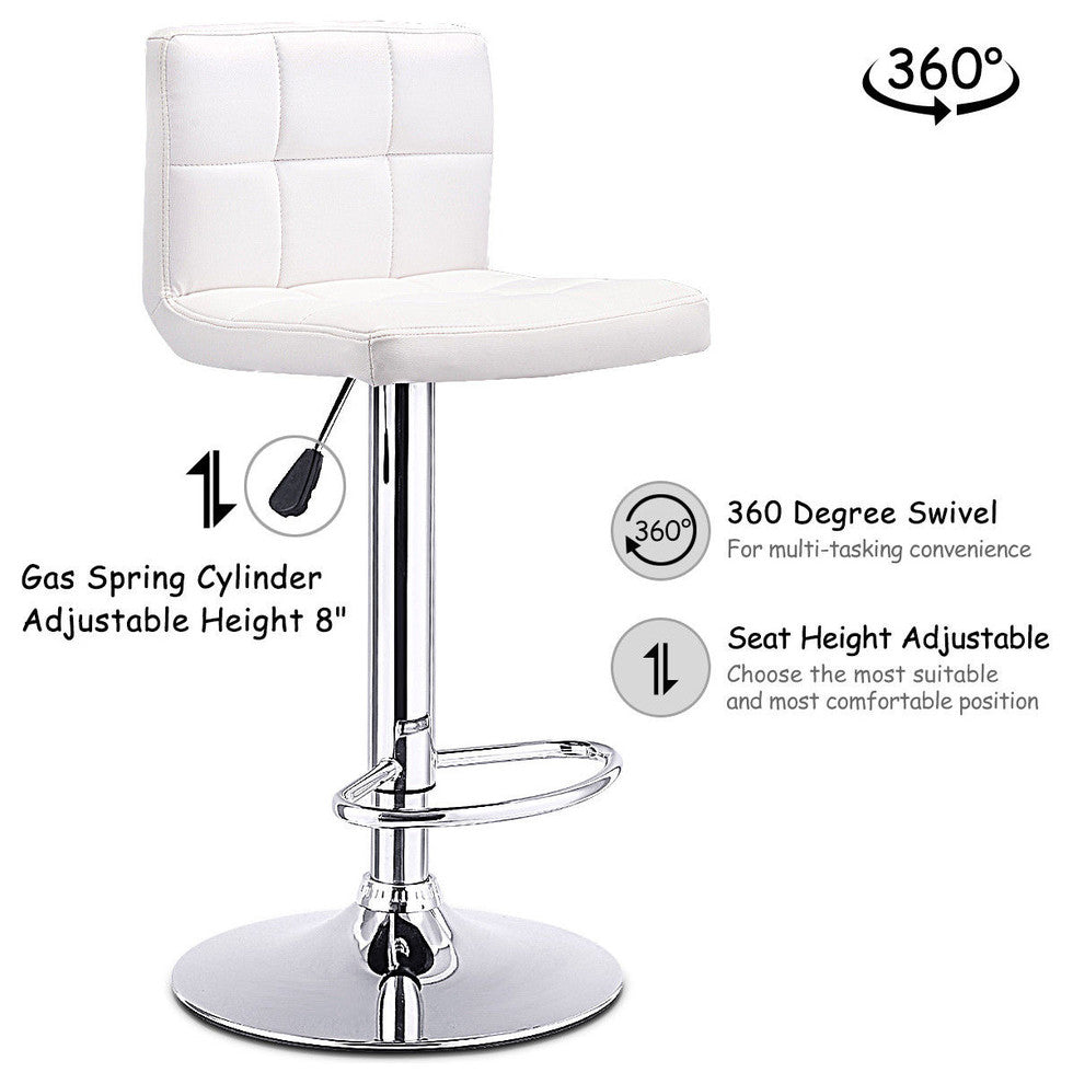 Costway 1 PC Bar Stool Swivel Adjustable PU Leather Barstools  White