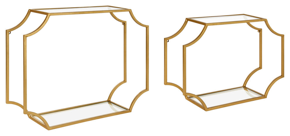 Ciel Modern Glam Metal Wall Shelf Set, Gold 2 Piece