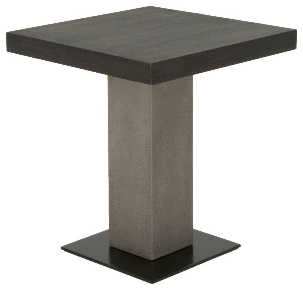 Pedestal Style End Table In Acacia Wood Slate Gray and Espresso Brown