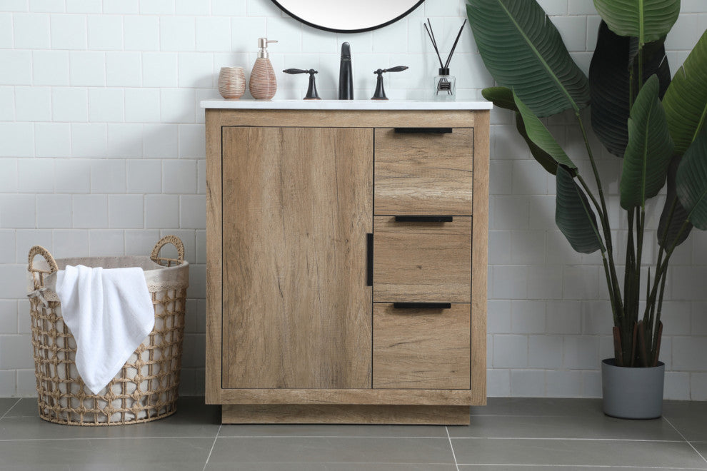 Bethany Single Bathroom Vanity, Natural Oak, 30"