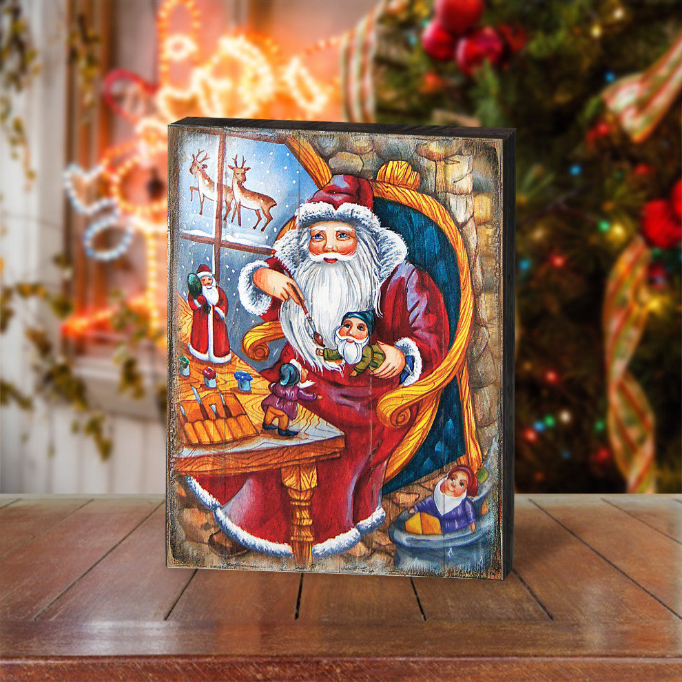 Christmas Workshop Santa Wooden Wall Art, Small 12x9