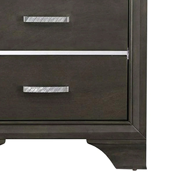 Benzara BM185456 Wooden Two Drawer Nightstand With Bracket Legs, Gray