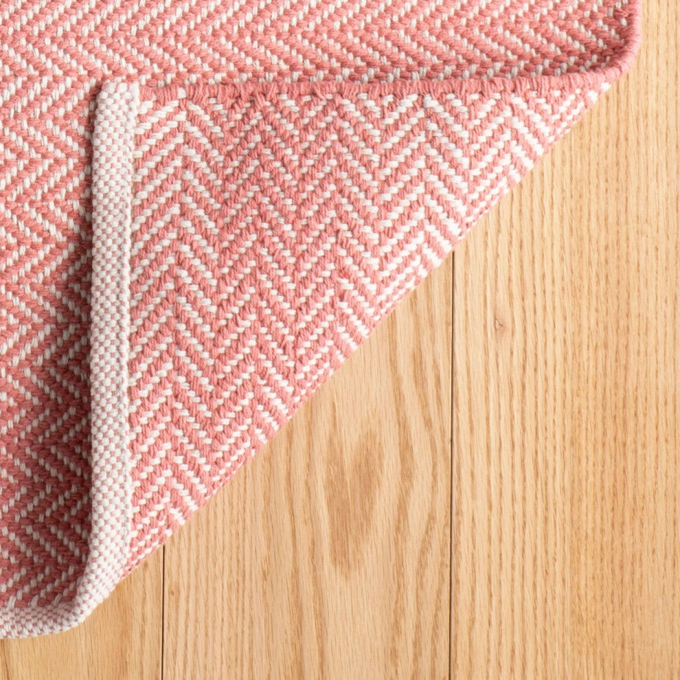 Dash & Albert Herringbone Coral Handwoven Cotton Rug, Pink, 6' x 9'