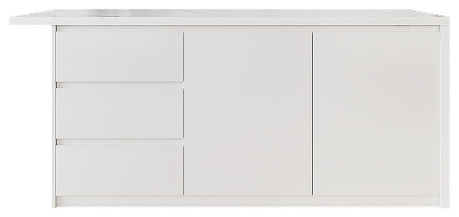 72" Large Kitchen Island with Storage Kitchen Cabinet Marble Veneered Top, White