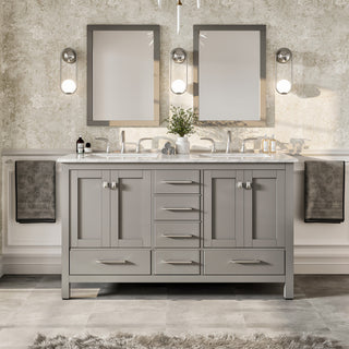 Eviva Aberdeen Gray Transitional Double Sink Vanity With White Carrara Top, 72"