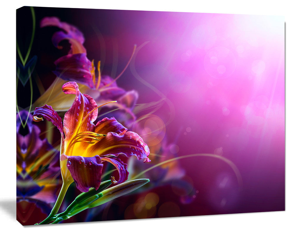 Flowers on Purple Background, Floral Canvas Art Print, 20"x12"