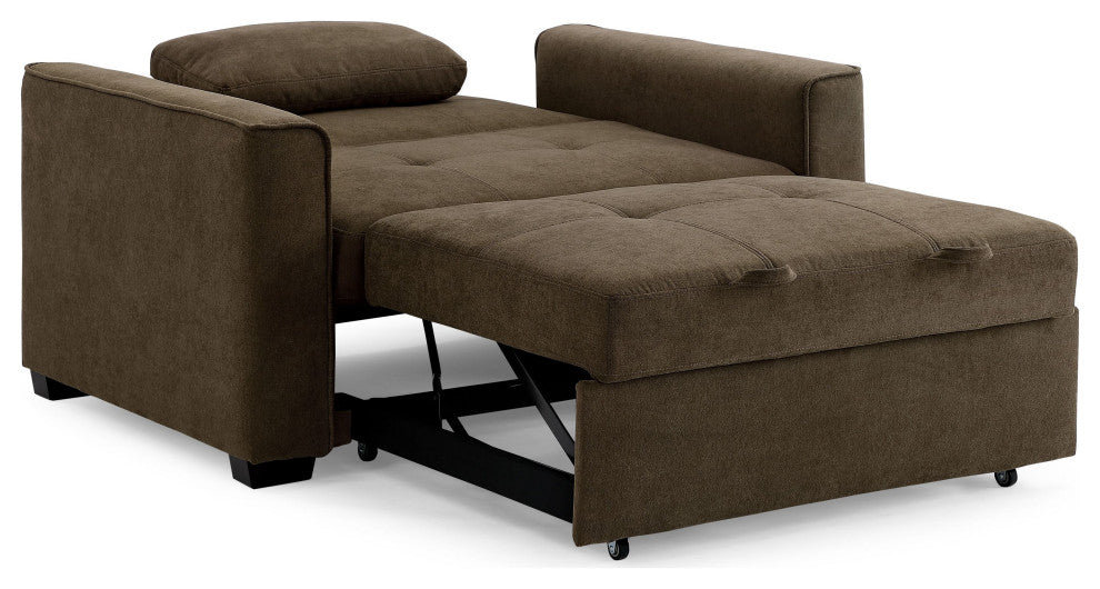 Nantucket Pull-Out Chenille Sleeper Sofa With Accent Pillows, Cappuccino, Queen