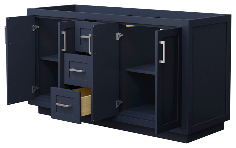 60" Double Bathroom Vanity, Dark Blue, No Countertop, No Sink, Nickel Trim