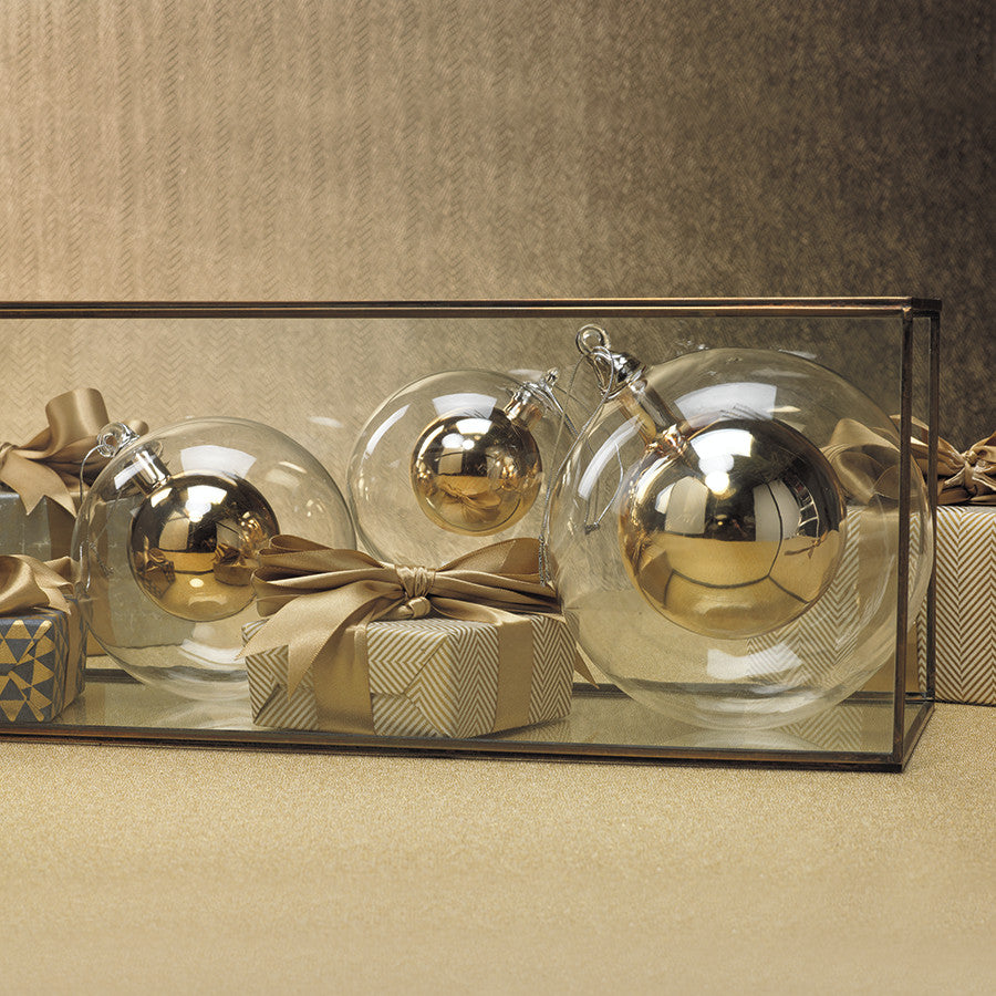 4" Tall Double Glass Christmas Ball Ornament, Small, Gold, Set of 6