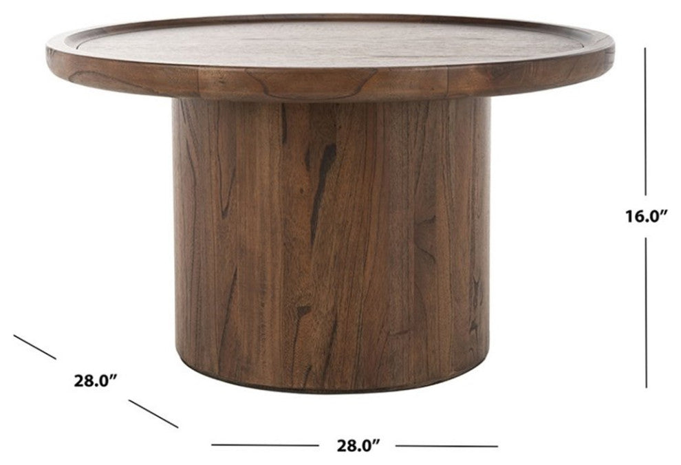 Safavieh Devin 28" Round Pedestal Coffee Table in Dark Brown