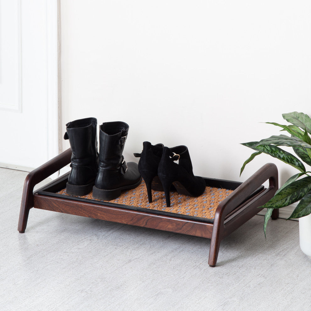 Single-Tier Brown Stand With 2-Pair Rubber Boot Tray My Blue Heaven