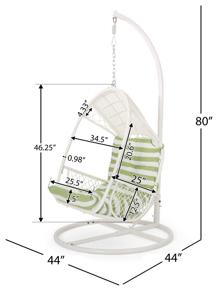 Auckland Wicker Hanging Chair With Stand, White/Green