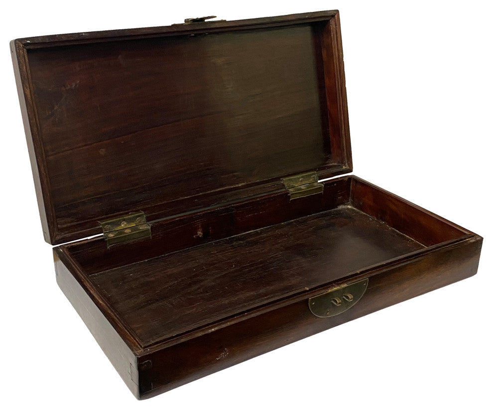 Chinese Rosewood Long Rectangular Engraved Storage Box Chest Hws1304
