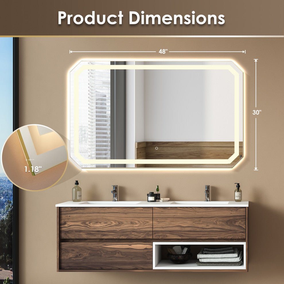 Luma Octogan Frameless LED Bathroom Vanity Mirror, 36"