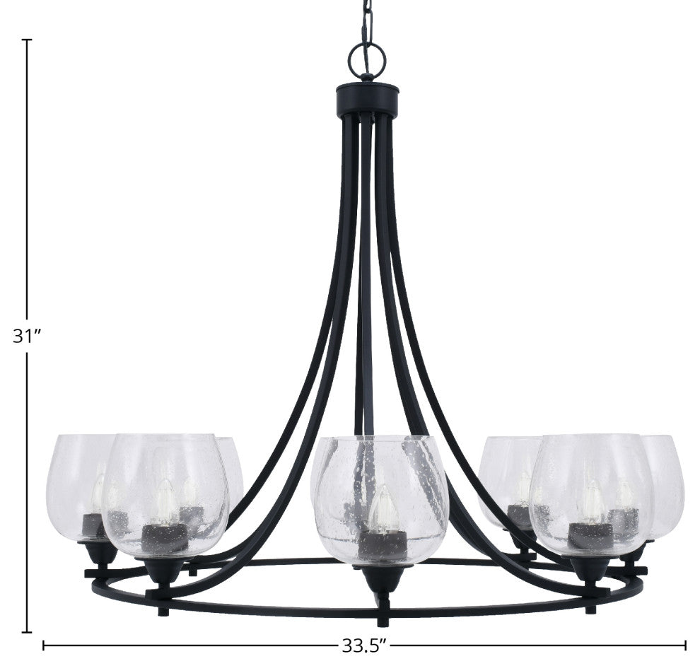 Paramount Uplight 8-Light Chandelier, Matte Black, 6" Clear Bubble Glass