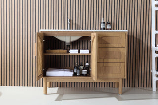 Nara Mid-Century Freestanding Bathroom Vanity, Pecan Oak, 48"