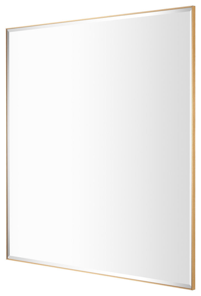 Rectangle Aluminum Framed Wall Mounted Mirror With Beveled Edge, Gold, 36"x36"
