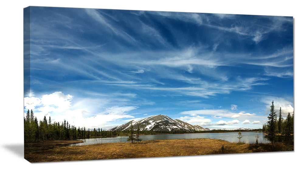 "Mountain and Lake Under Blue Sky" Wall Art, 32"x16"