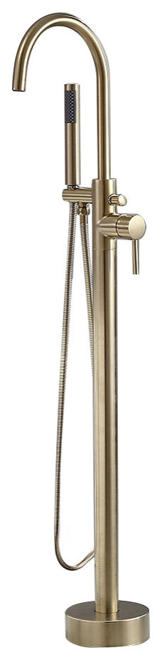 Freestanding Single Handle Tub Filler Faucet with Hand Shower, Brushed Gold