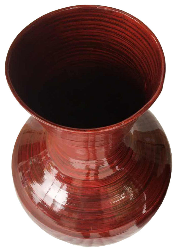 HomeRoots 29.5" Red Lacquer Spun Bamboo Floor Vase