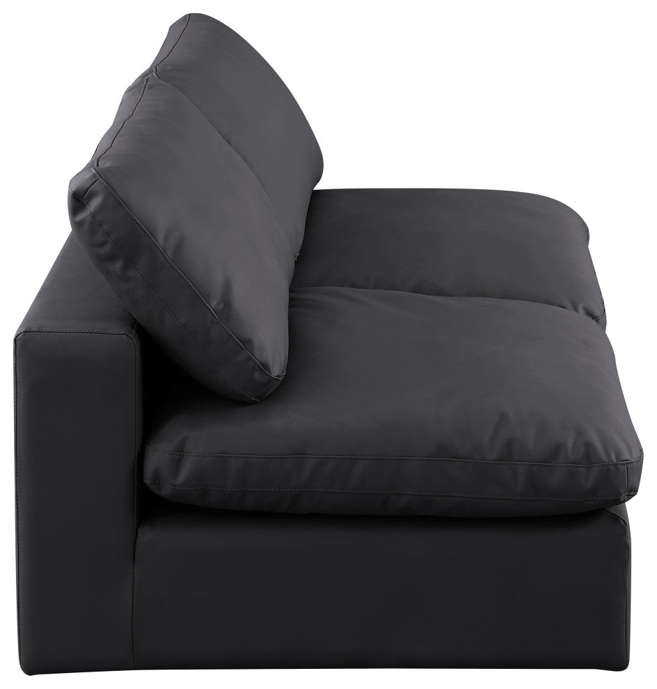 Comfy Upholstered Modular Sofa, Black, 2-Piece: 2 Armless Chair, Vegan Leather