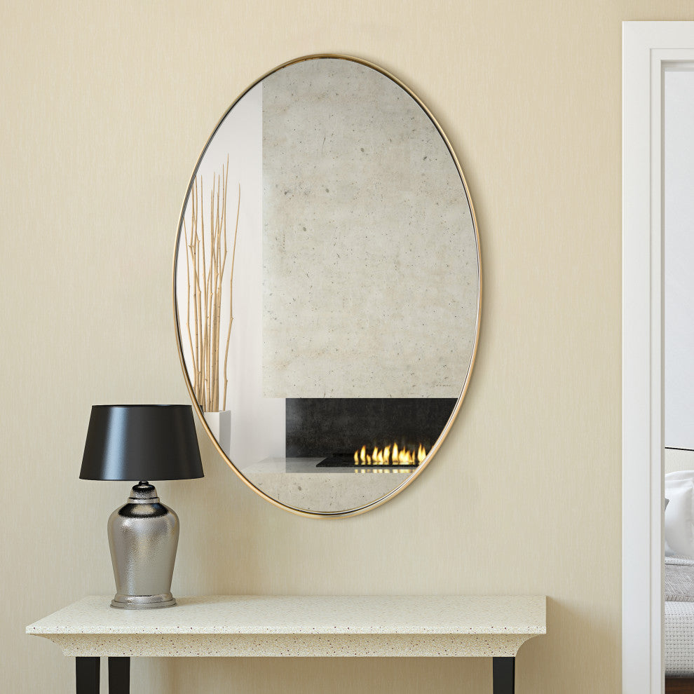 Ultra Stainless Steel Oval Wall Mirror, 24"x36", Brushed Gold